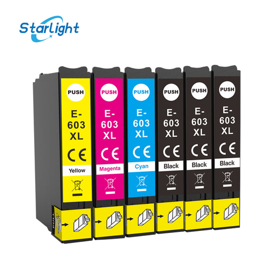 6 Ink Cartridge 603XL Fit For Epson XP-2100 XP-2105 XP-2150 XP-2155 XP-3100 XP-3105 XP-3150 XP-3155 XP-4100 XP-4105 XP-4150 XP-4155 WF-2810DWF WF-2820DWF WF-2830DWF WF-2835DWF WF-2840DWF WF-2845DWF WF-2850DWF WF-2870DWF - Starlight