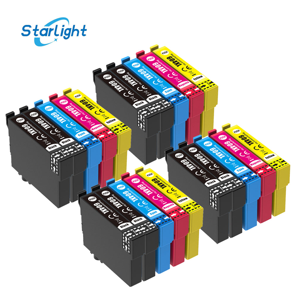 20 Ink Cartridge 604XL For Epson XP-2200 XP-2205 XP-3200 XP-3205 XP-4200 XP-4205 WF-2910 DWF WF-2930 DWF WF-2930 Series WF-2935 DWF WF-2950 DWF - Starlight