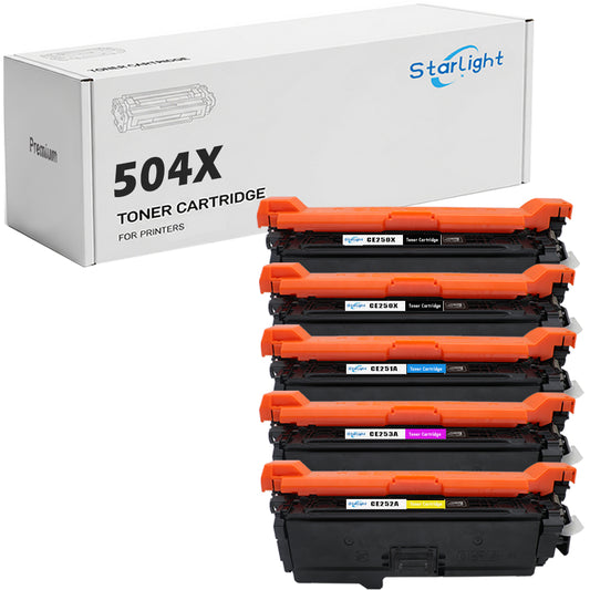 5 Compatible HP 504X Toner Cartridge Replacement For HP 504X / CE250X Fits For HP Colour LaserJet CM3530 CM3530fs CP3520 CP3525 CP3525dn CP3525n