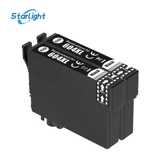 2 Black Ink Cartridge 604XL For Epson XP-2200 XP-2205 XP-3200 XP-3205 XP-4200 XP-4205 WF-2910 DWF WF-2930 DWF WF-2930 Series WF-2935 DWF WF-2950 DWF - Starlight